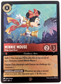 Disney Lorcana MINNIE MOUSE Wide-Eyed Diver 16/P1 Cold Foil League Promo NM/M - Image 1