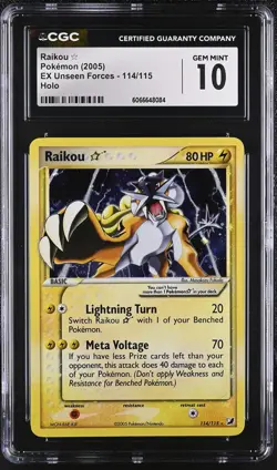 CGC 10 GEM MINT Raikou Gold Star 2005 EX Unseen Forces 114/115 Holo Pokemon Card - Image 1