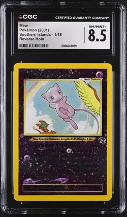 CGC 8.5 Mew 2001 Southern Islands 1/18 Reverse Holo SWIRL Pokemon Card - Image 1