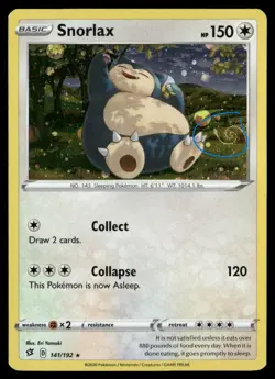 Snorlax 141/192 Rare Rebel Clash Pokemon NM/M *SWIRL* - Image 1