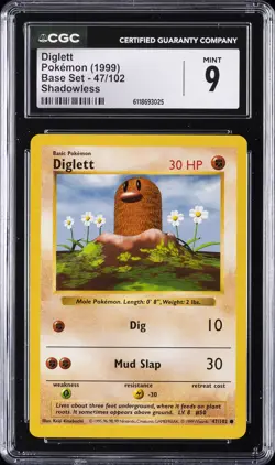 1999 POKEMON BASE SET SHADOWLESS #47/102 DIGLETT CGC 9 - Image 1
