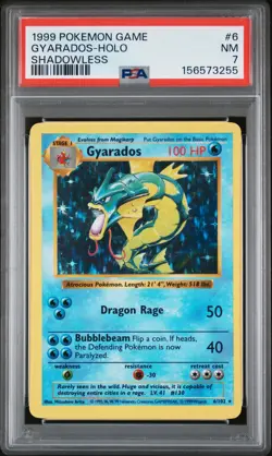1999 POKEMON GAME SHADOWLESS #6 GYARADOS-HOLO PSA 7 - Image 1
