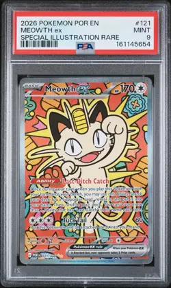 2026 POKEMON POR EN-PERFECT ORDER SPECIAL ILLUSTRATION RARE #121 MEOWTH EX PSA 9 - Image 1