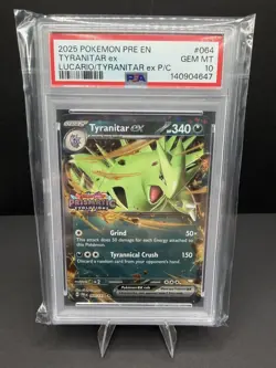 2025 Pokemon Tyranitar ex 064/131 Sv: Prismatic Evolutions Holo PSA 10 - Image 1