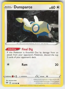 Dunsparce 137/189 Common Darkness Ablaze Pokemon Near Mint - Image 1