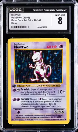 1999 POKEMON BASE SET 1ST EDITION HOLO #10/102 MEWTWO CGC 8 - Image 1