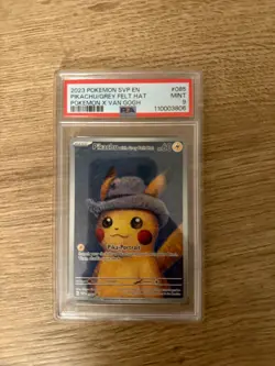 PSA 9 Pikachu Grey Felt Hat 2023 SVP #085 Van Gogh Promo Pokemon Card Mint - Image 1
