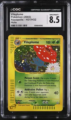 CGC 8.5 Vileplume 2003 Aquapolis H31/H32 Holo SWIRL Pokemon Card - Image 1