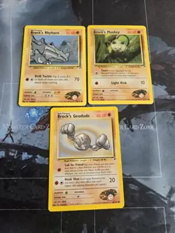 Brock's Gym Heroes 3 Card Lot Mankey, Rhyhorn, Geodude Pokemon - Image 1