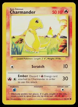 Pokemon Card Base Set Charmander 46/102 Common 1999-2000 4th Print UK Exclusive - Image 1