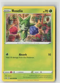 ROSELIA 002/202 COMMON SWORD & SHIELD POKEMON NM/M SOWSOW - Image 1