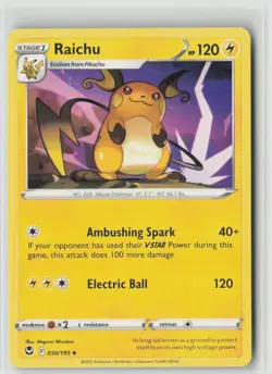 RAICHU 050/195 UNCOMMON SILVER TEMPEST POKEMON NM/M MEGUMI MIZUTANI - Image 1