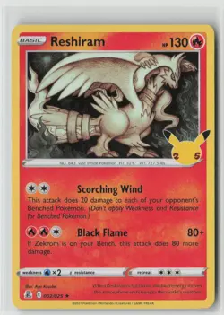 RESHIRAM 002/025 RARE CELEBRATIONS POKEMON HOLO NM/M - Image 1