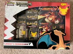 Pokemon TCG Celebrations Lance's Charizard V and Dark Sylveon V Collection Box - Image 1