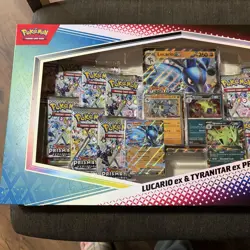 Pokemon TCG Prismatic Evolutions Lucario & Tyranitar ex Box 4 Promos + Oversize - Image 2