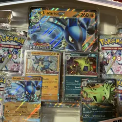 Pokemon TCG Prismatic Evolutions Lucario & Tyranitar ex Box 4 Promos + Oversize - Image 4