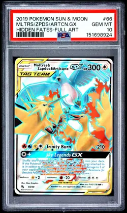 2019 Pokemon Hidden Fates Moltres Zapdos Articuno GX Full Art #66 PSA 10 - GEM - Image 1