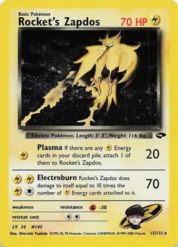 Rocket's Zapdos 15/132 Gym Challenge Holo Wotc Pokemon Card LP - Image 1