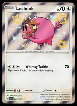 Lechonk 207/091 Holo Shiny Rare Paldean Fates Pokemon Card - Image 1