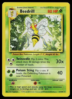 Pokemon Card - Beedrill Base Set Unlimited 17/102 Rare - Image 1