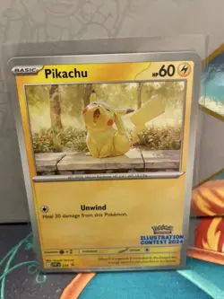 Pikachu ILLUSTRATION CONTEST 2024 PROMO SVP 214 (LP/NM) Black Star PROMO Pokemon - Image 1