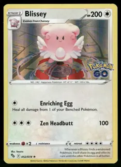 2022 Blissey 052/078 Holo Rare Holo NM Pokemon GO Pokemon - Image 1