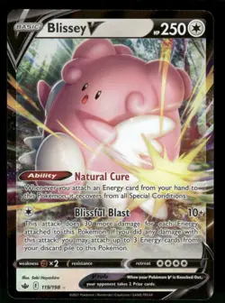 2021 Blissey V 119/198 Ultra Rare Holo NM SWSH06: Chilling Reign Pokemon - Image 1