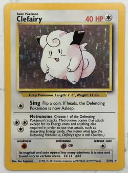 Pokemon TCG Clefairy 1999 Base Set Holo Rare #5/102 WOTC NM Vintage - Image 2