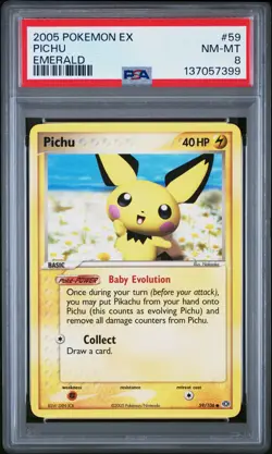 2005 POKEMON EX EMERALD #59 PICHU PSA 8 - Image 1