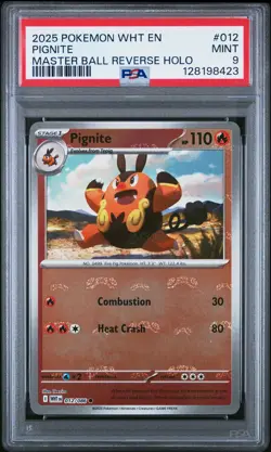 2025 POKEMON WHT EN-WHITE FLARE MASTER BALL REVERSE HOLO #012 PIGNITE PSA 9 - Image 1