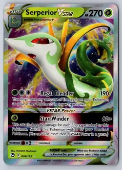 Serperior VSTAR 008/195 Holo VSTAR Rare Silver Tempest Pokemon - Image 1