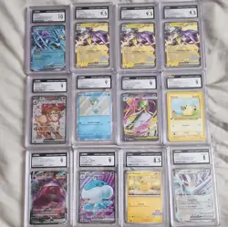 Pokemon TCG 12 Graded Card Lot Suicune V, Toxtricity V, Pikachu, Quaxly - Image 1
