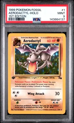 Aerodactyl 1/62 Holo 1st Edition Fossil Pokemon Card English PSA 9 MINT - Image 1