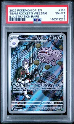 2025 POKEMON DRI EN-DESTINED RIVALS #199 TEAM ROCKET'S WEEZING PSA 8 - Image 1