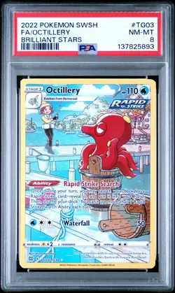 2022 POKEMON SWORD & SHIELD BRILLIANT STARS #TG03 FULL ART/OCTILLERY PSA 8 - Image 1