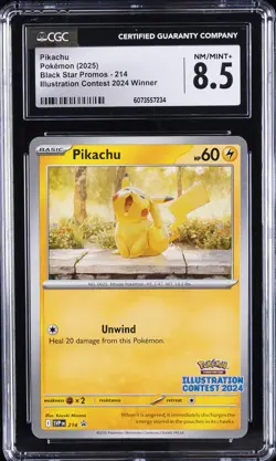 2025 POKEMON BLACK STAR PROMOS ILLUSTRATION CONTEST 2024 WINNER PIKACHU CGC 8.5 - Image 1