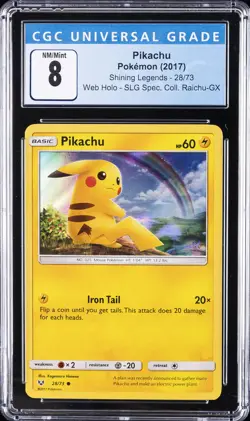 2017 POKEMON SHINING LEGENDS - WEB HOLO - SLG SPEC. COLL. #28/73 PIKACHU CGC 8 - Image 1