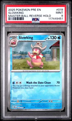 2025 POKEMON PRE EN-PRISMATIC EVOLUTIONS MASTER BALL REVERSE HOLO SLOWKING PSA 9 - Image 1