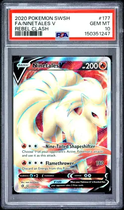2020 POKEMON SWORD & SHIELD REBEL CLASH #177 FULL ART/NINETALES V PSA 10 - Image 1