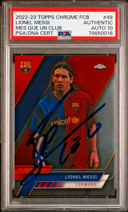 2022-23 Topps Chrome FCB Lionel Messi #49 Barcelona PSA Authentic Auto 10 - Image 1