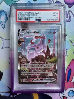 Pokemon Espeon VMAX Alternative Art Fusion Strike Card 270/264 PSA 9 Gem Mint - Image 1