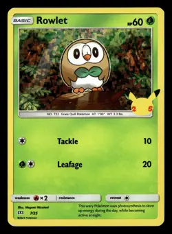 Rowlet 7/25 Holo Promo McDonald's 25th Anniversary Promos Pokemon Card - 1 - Image 2