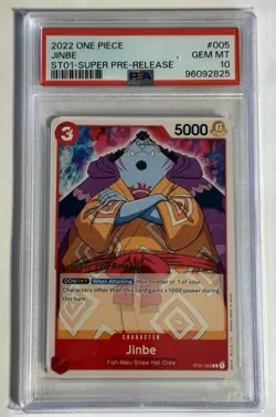 One Piece 2022 Super Pre-Release Jinbe ST01-005 PSA 10 Gem Mint - Image 1