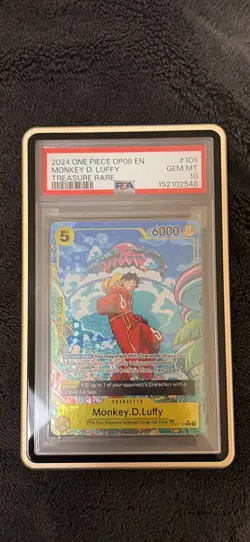 2024 One Piece OP08 EN Treasure Rare #109 Monkey D Luffy PSA 10 GEM MINT - Image 1