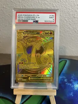 Pokemon 2025 Mega Charizard X ex 130/094 Gold Hyper Rare Phantasmal Flames PSA 9 - Image 1