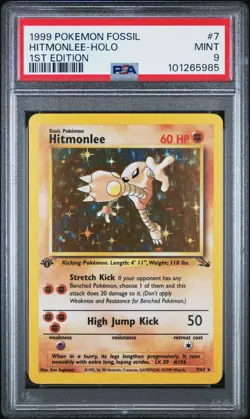 1999 Pokemon Fossil 7 Hitmonlee Holo 1st Edition First Edition PSA 9 - Image 1
