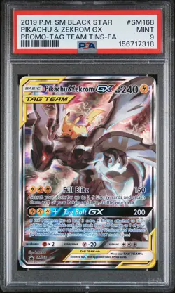 2019 POKEMON SM BLACK STAR PROMO #SM168 FULL ART/PIKACHU & ZEKROM GX PSA 9 - Image 1