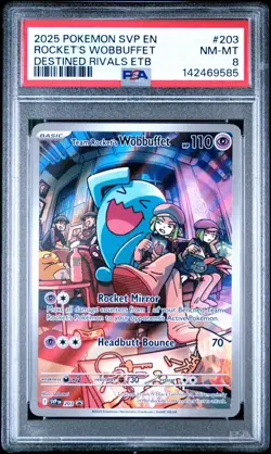 2025 POKEMON SVP EN-SV BLACK STAR PROMO #203 TEAM ROCKET'S WOBBUFFET PSA 8 - Image 1