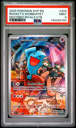 2025 POKEMON SVP EN-SV BLACK STAR PROMO #203 TEAM ROCKET'S WOBBUFFET PSA 9 - Image 1