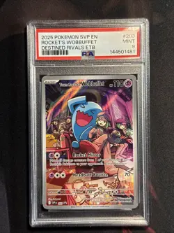 2025 POKEMON SVP EN-SV BLACK STAR PROMO #203 TEAM ROCKET'S WOBBUFFET PSA 9 - Image 1